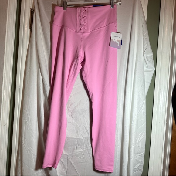 JoyLab Women's Size Medium High Rise Lace up Detail Ribbed 7/8 Leggings Pink - Picture 1 of 4